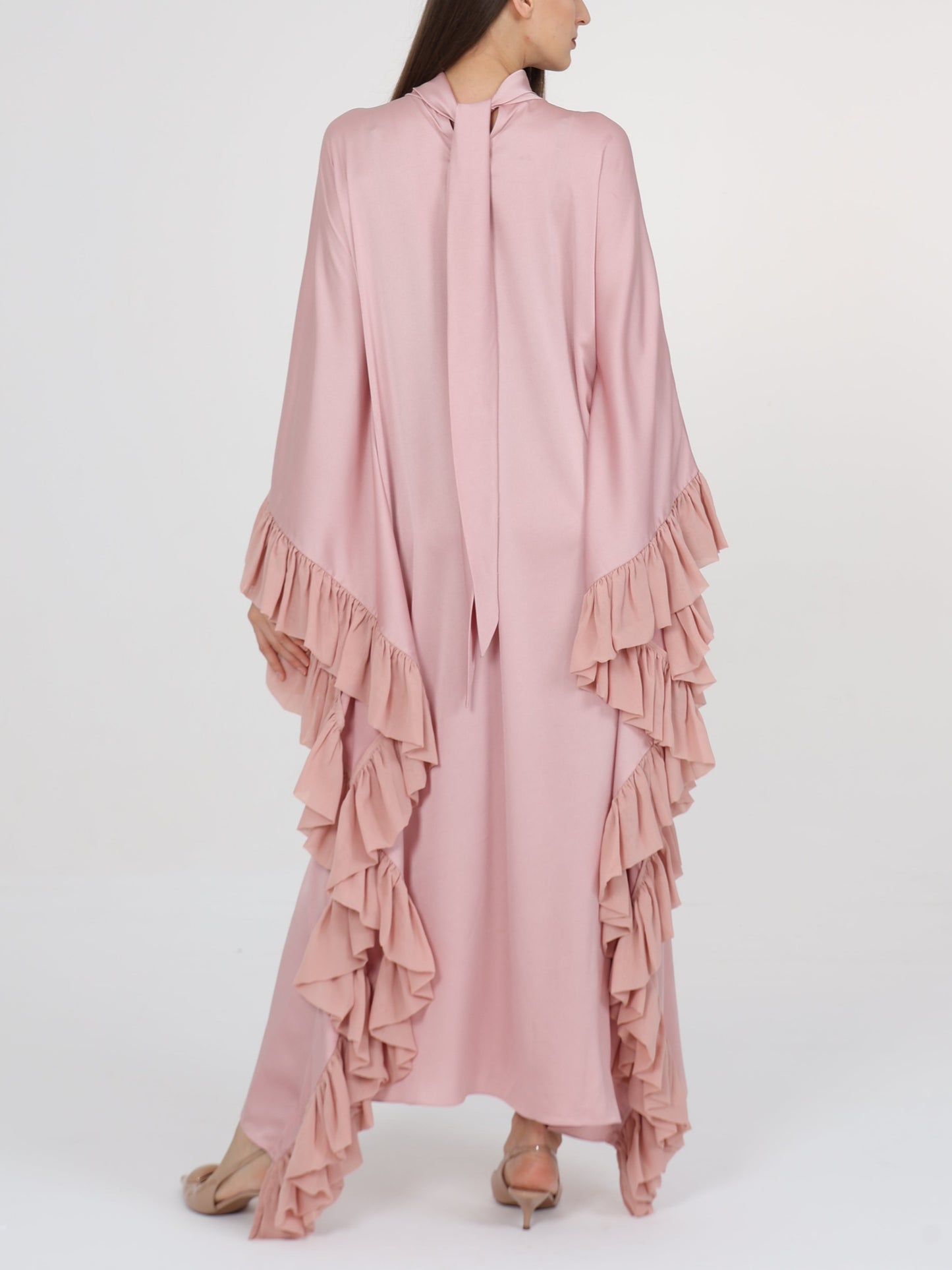 Ruffled Side Seam Detail Turtleneck Kaftan