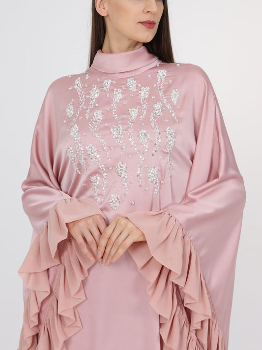 Ruffle Side Seam Detail Turtle Neck Kaftan
