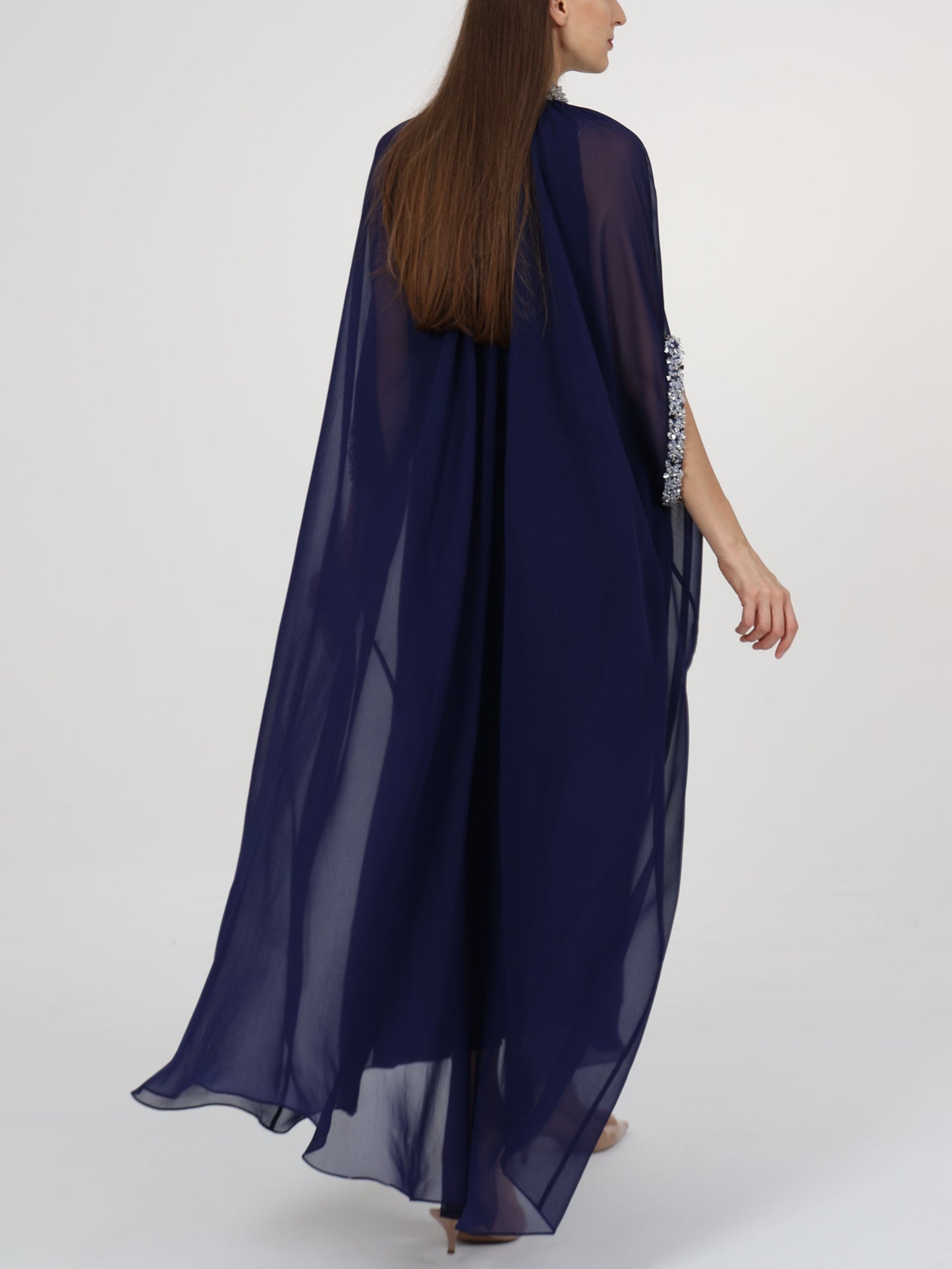 Embellished Neck and Sleeve Open Detailed Cape