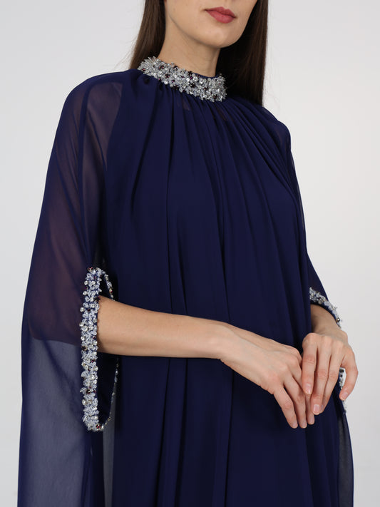 Embellished Neck and Sleeve Open Detailed Cape