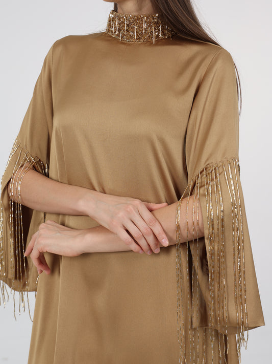 Tassel Embellished Sleeve and Neck Detail Dress