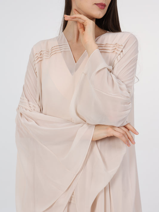 Pleats Detail V-Neck Flared Box Sleeve Kaftan