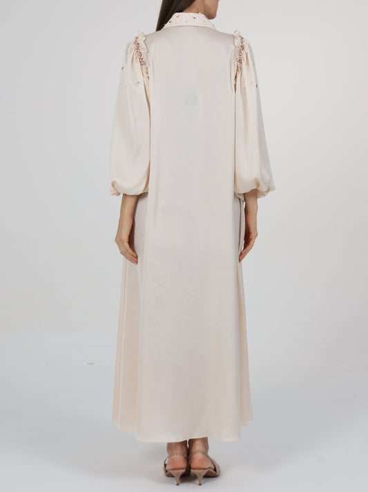 Embellished Ruffle Detail Lantern Sleeve Dress