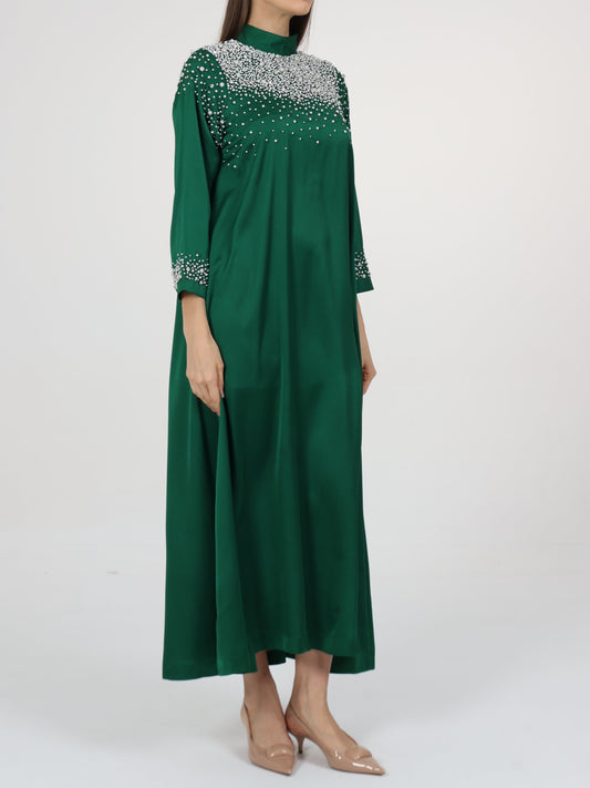 Pearl Embellished High Neck Dress