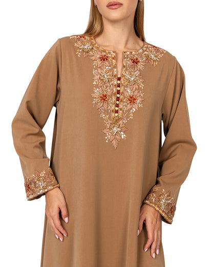 Traditional kaftan in coral nude