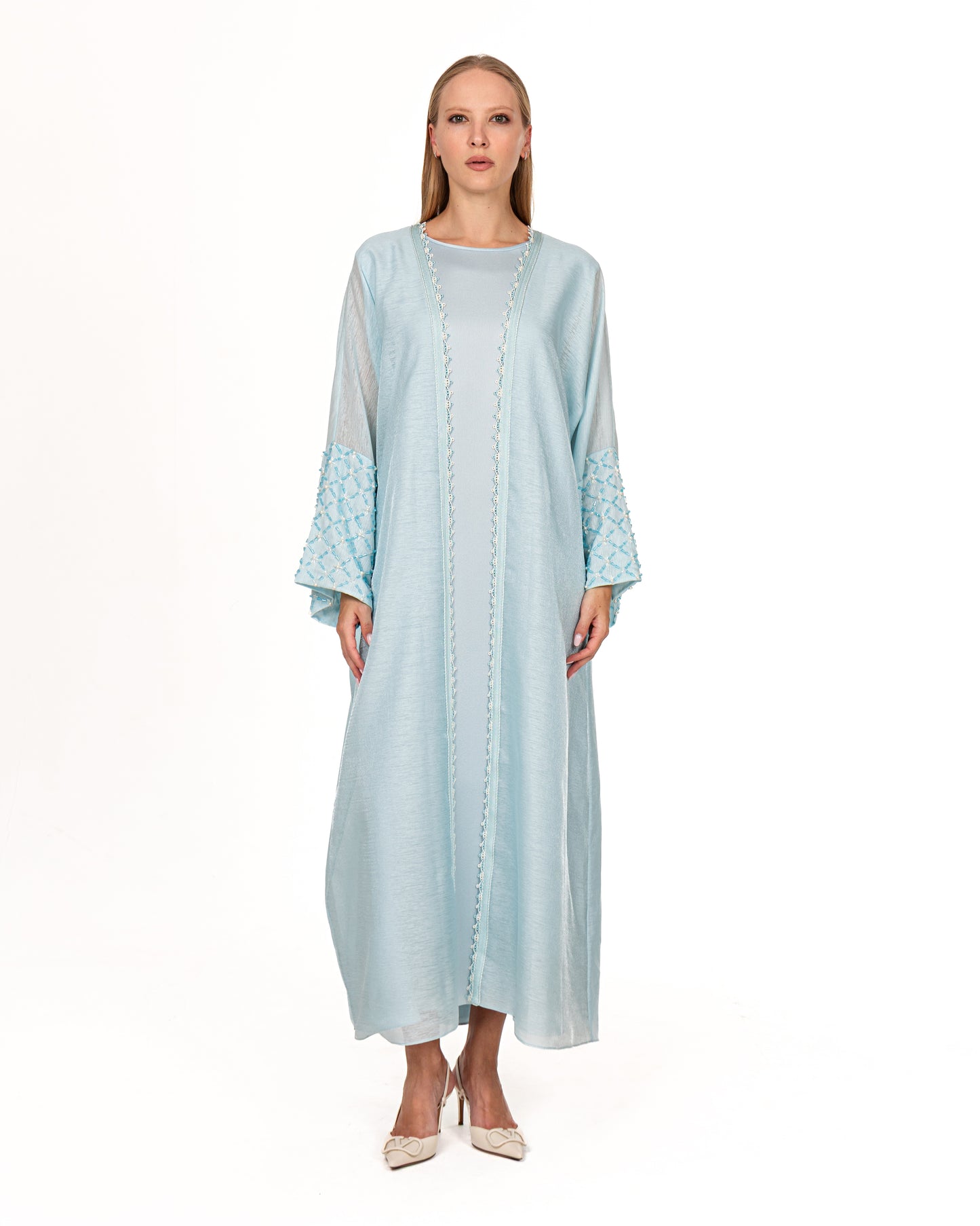 Bisht Cape set in pastel blue