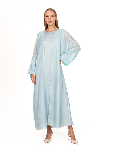 Bisht Cape set in pastel blue