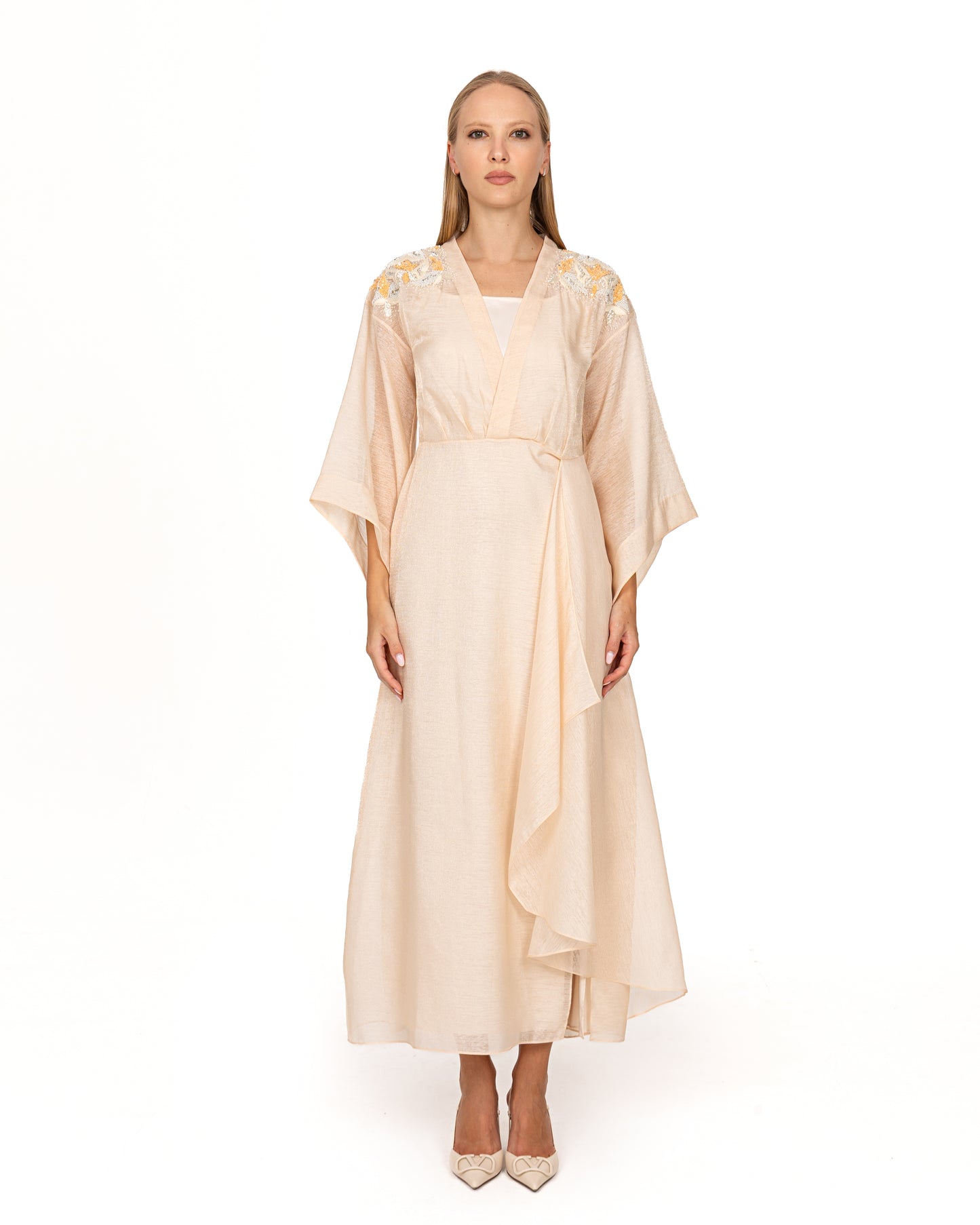 Pastel peach midi dress