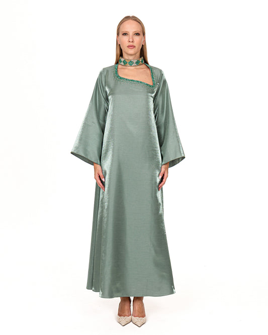 A line dress in jade shimmer organza