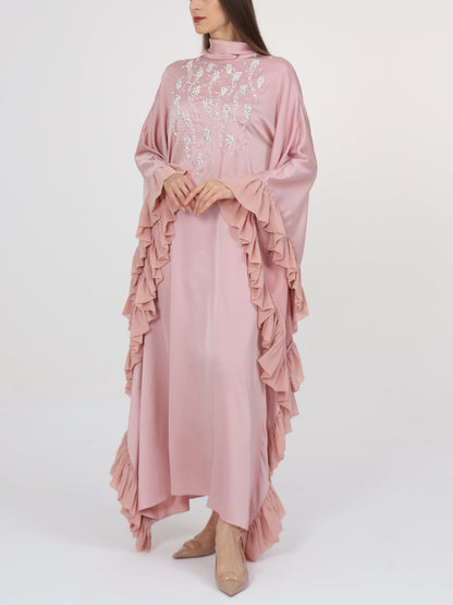 Ruffled Side Seam Detail Turtleneck Kaftan