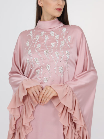 Ruffled Side Seam Detail Turtleneck Kaftan
