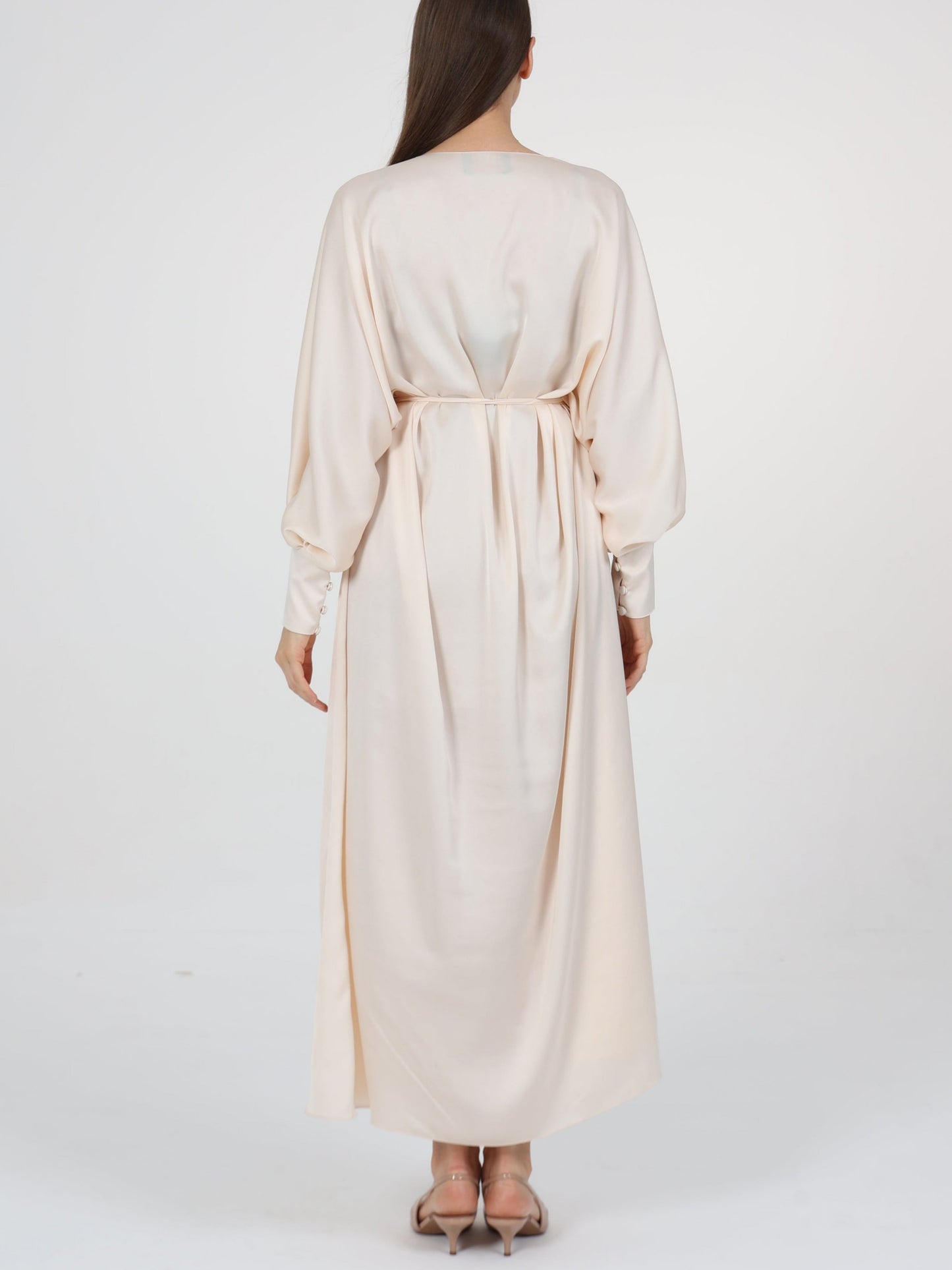 Embellished Tie-at-Waist Detail V-Neck Kaftan