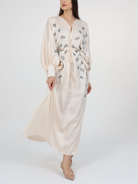 Embellished Tie-at-waist V-neck Kaftan