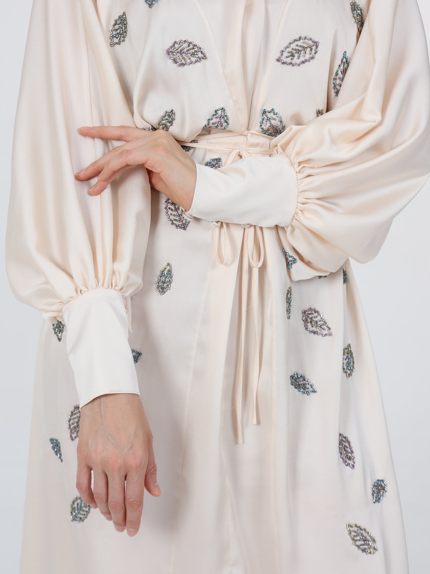 Embellished Tie-at-Waist Detail V-Neck Kaftan