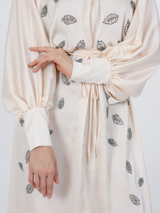 Embellished Tie-at-Waist Detail V-Neck Kaftan