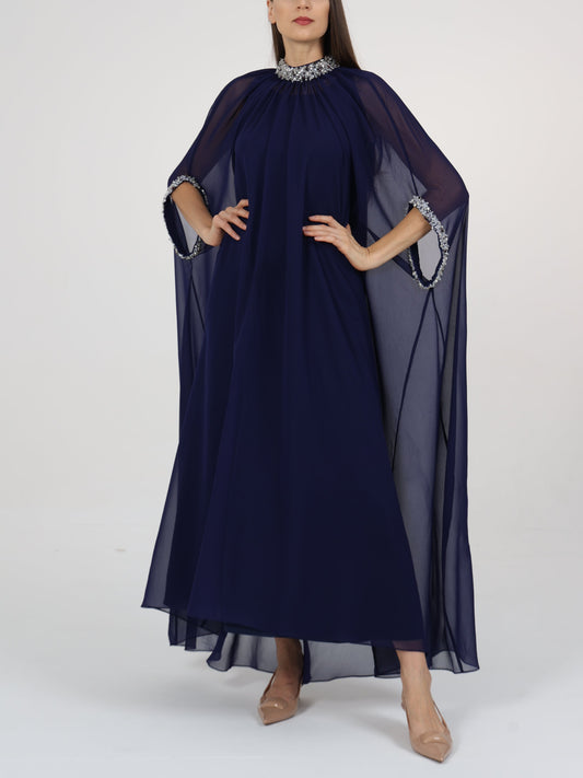 Embellished Neck and Sleeve Open detailed cape