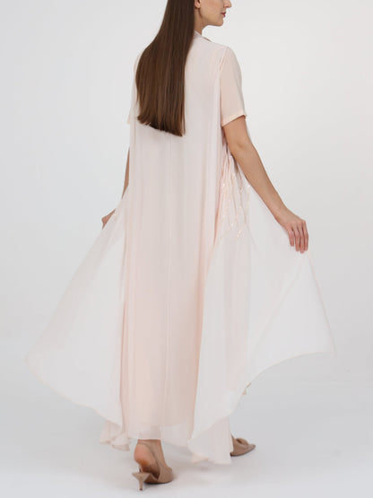 Sequin-embellished Sleeveless Long Coat and Inner Dress