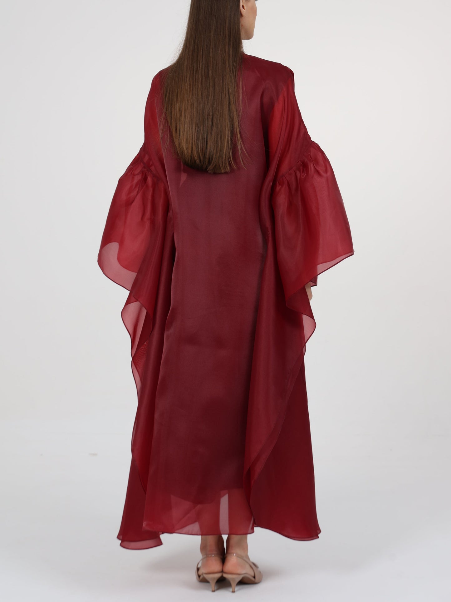 Pleats detail flared box sleeve Long coat with Inner dress