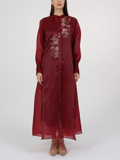 Floral embroidered high neck organza dress
