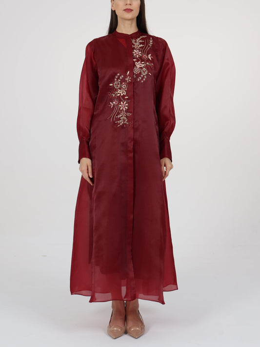 Floral embroidered high neck organza dress