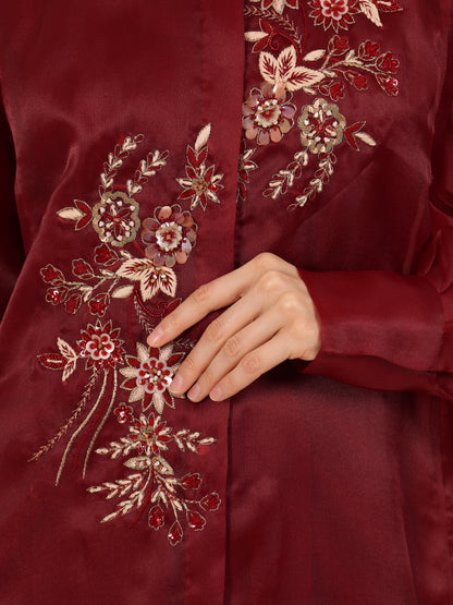 Floral embroidered high neck organza dress