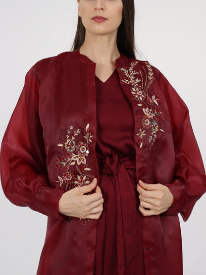 Floral embroidered high neck organza dress