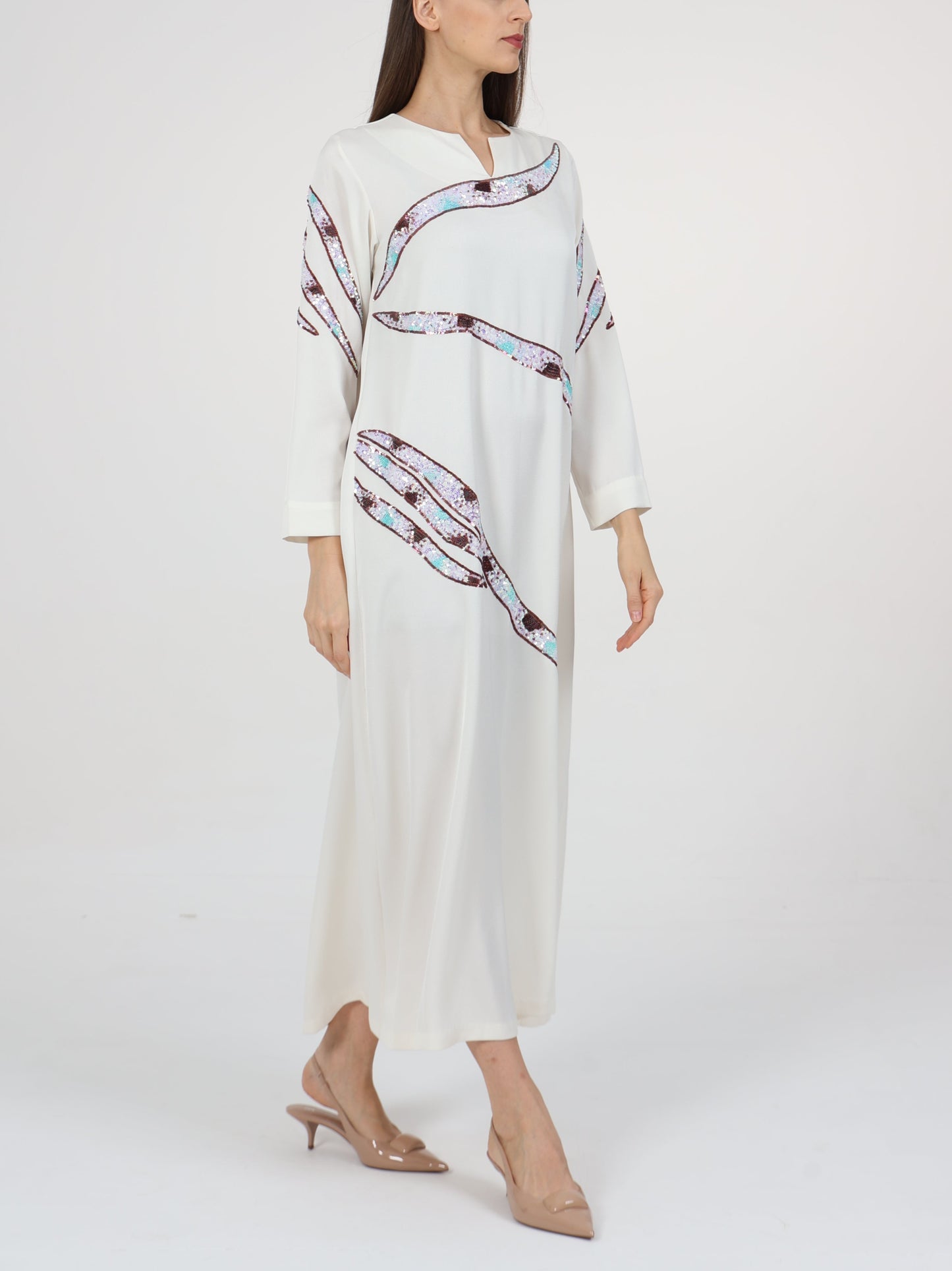 Sequin Embellished Split Neck Dress
