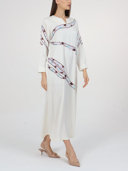 Sequin Embellished Split Neck Dress