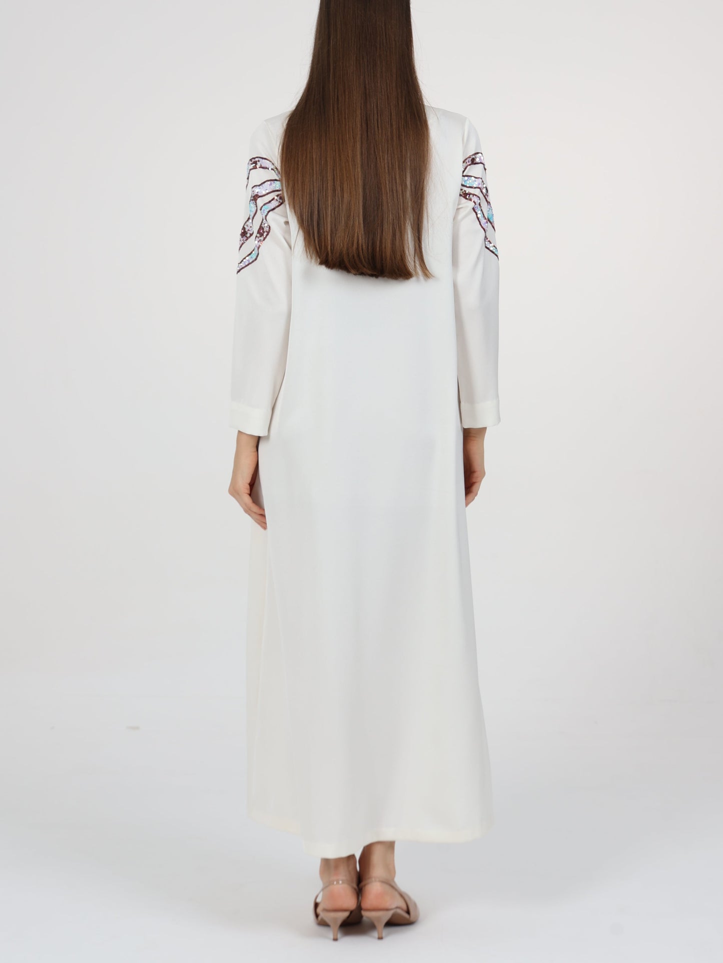 Sequin Embellished Split Neck Dress