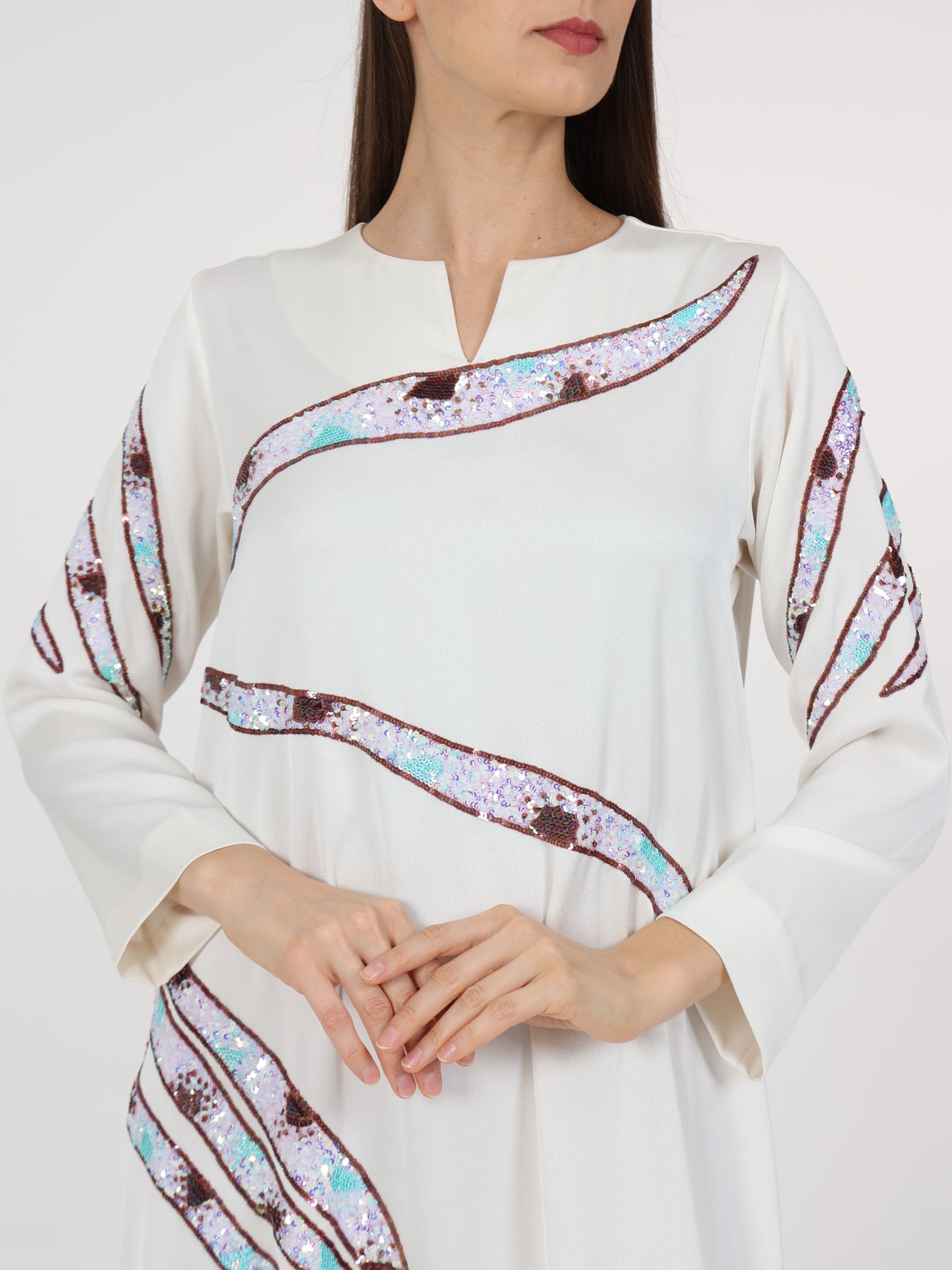 Sequin Embellished Split Neck Dress