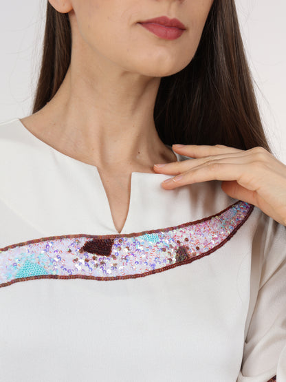 Sequin Embellished Split Neck Dress