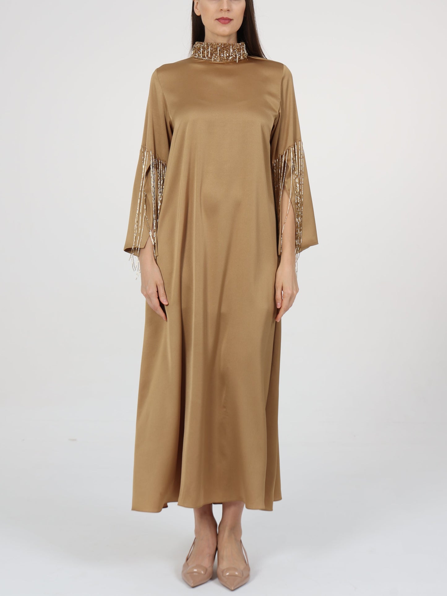Tassel Embellished Sleeve and Neck Detail Dress