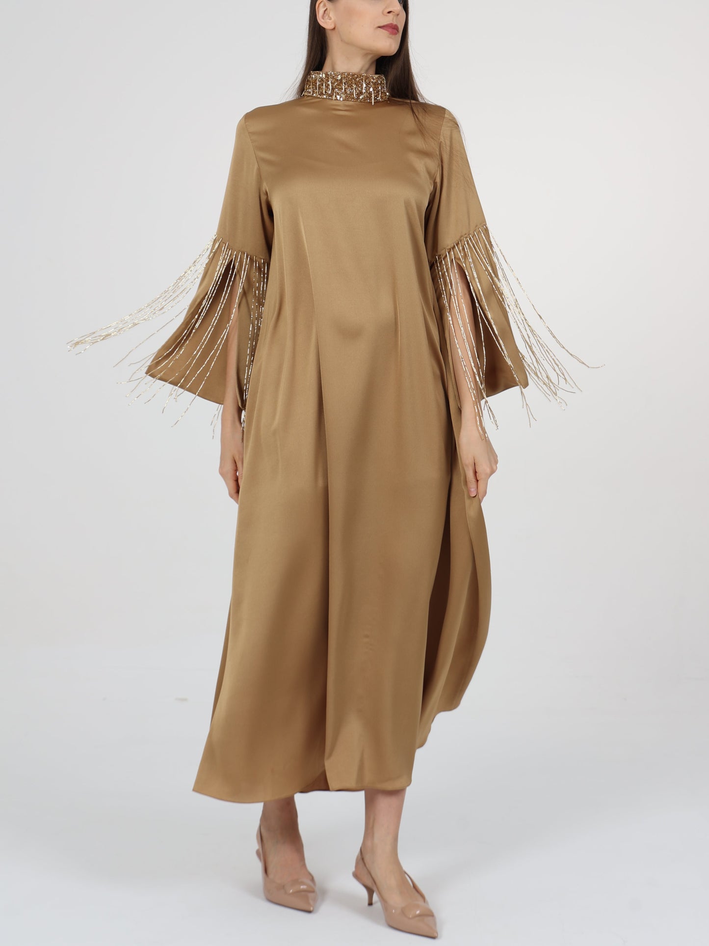 Tassel Embellished Sleeve and Neck Detail Dress
