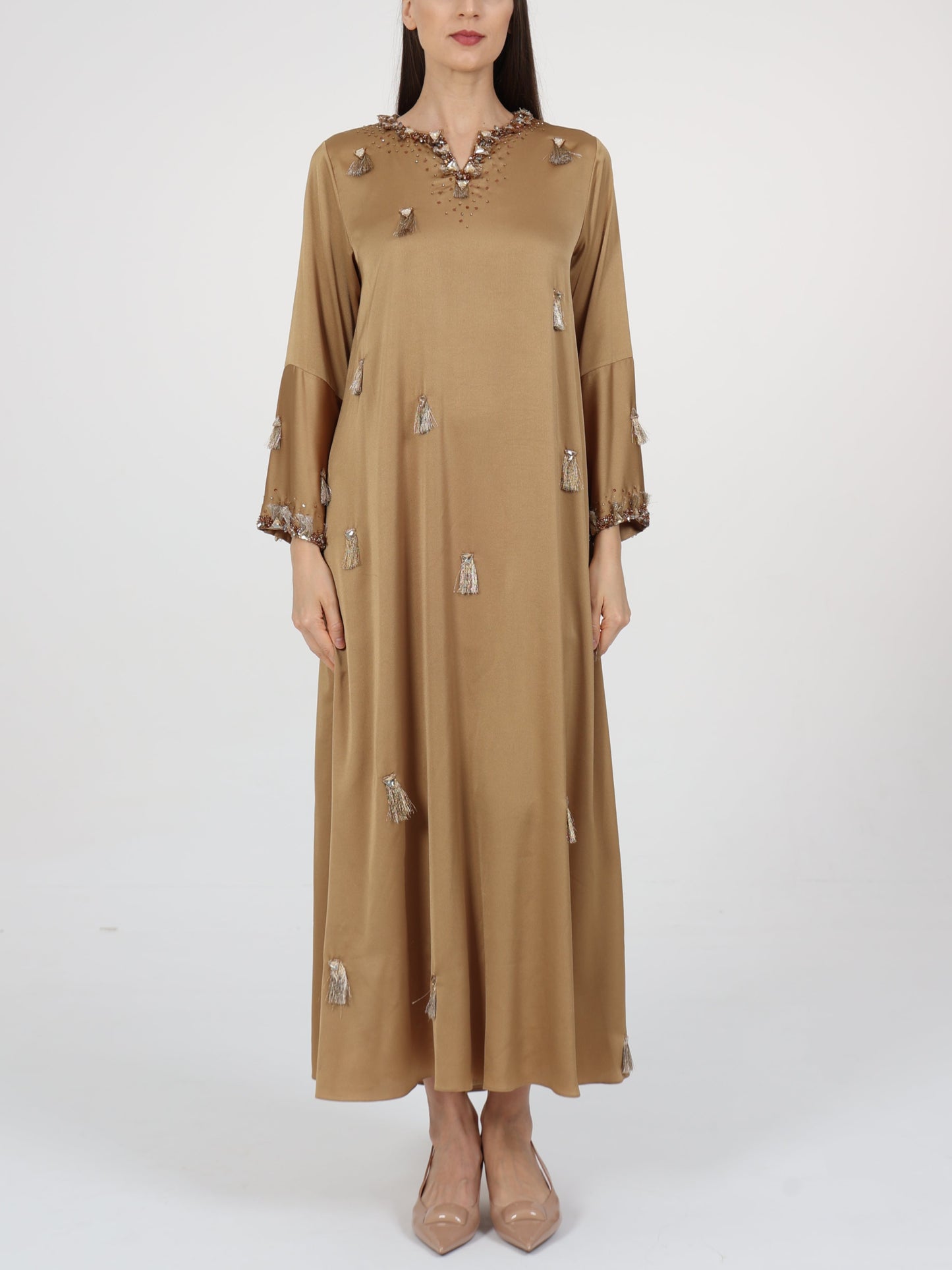 Tassel Detail Split Neck Dress