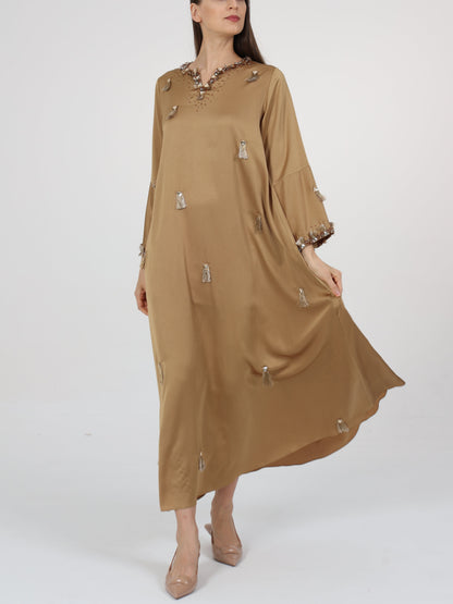 Tassel Detail Split Neck Dress