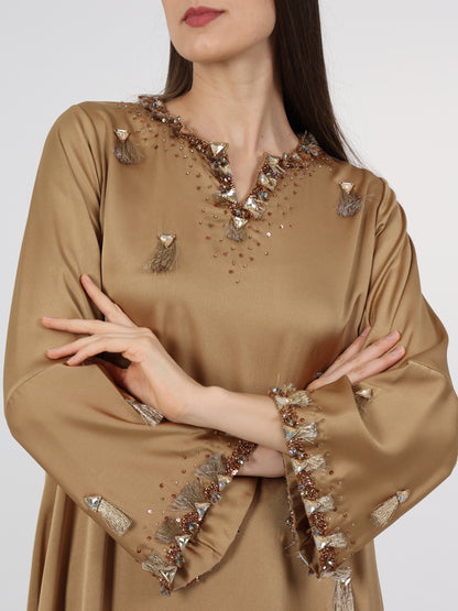 Tassel Detail Split Neck Dress