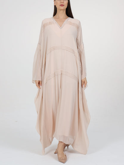 Pleats Detail V-Neck Flared Box Sleeve Kaftan