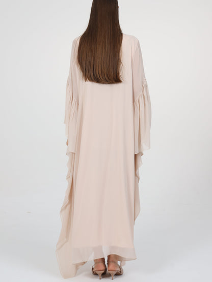 Pleats Detail V-Neck Flared Box Sleeve Kaftan