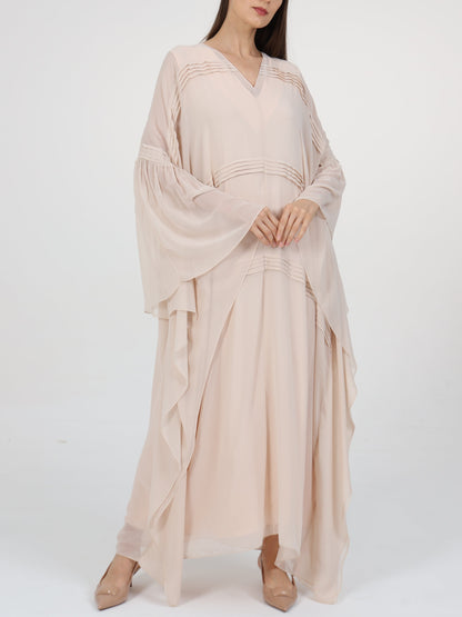 Pleats Detail V-Neck Flared Box Sleeve Kaftan