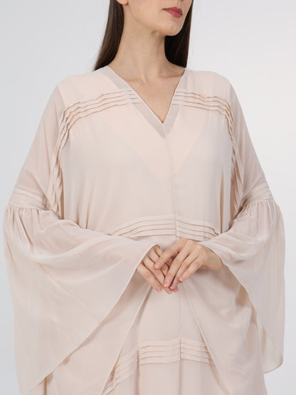 Pleats Detail V-Neck Flared Box Sleeve Kaftan
