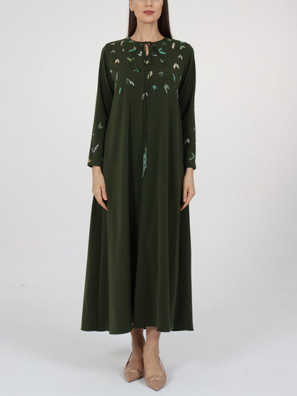 Beads Embellished Tie-up Neck Dress