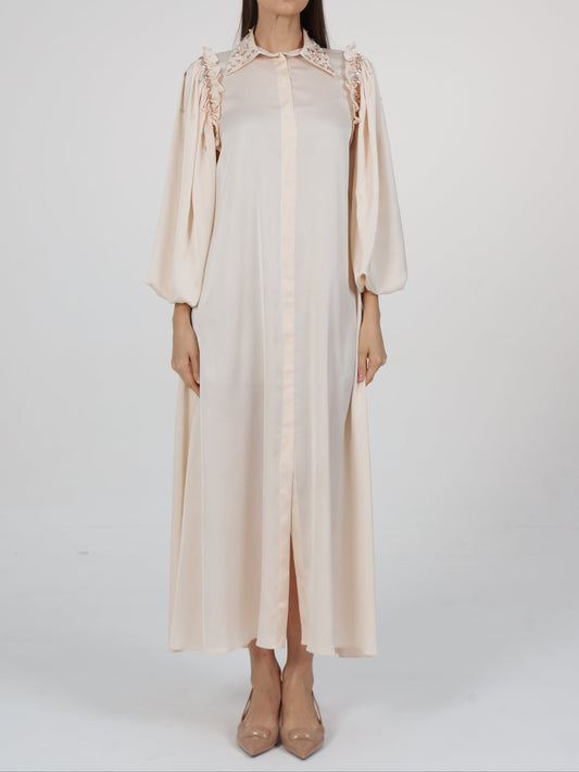 Embellished Ruffle Detail Lantern Sleeve Dress