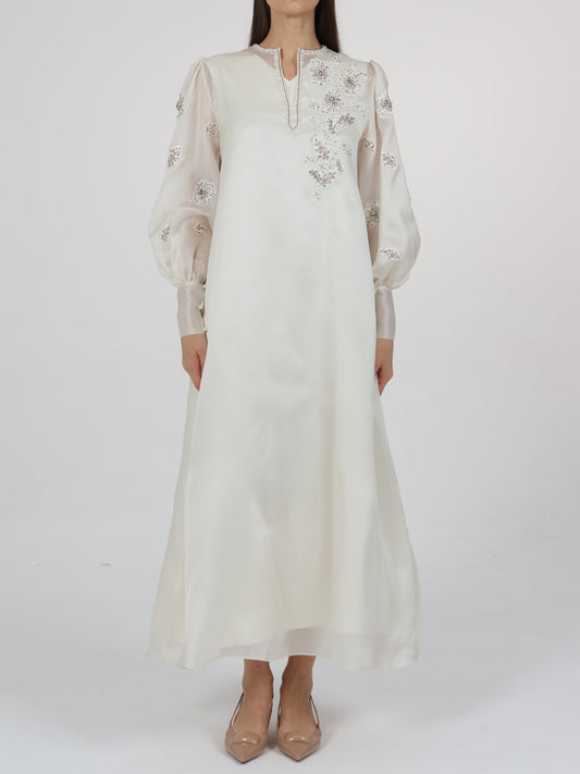 Embellished Gigot Sleeve Organza Dress