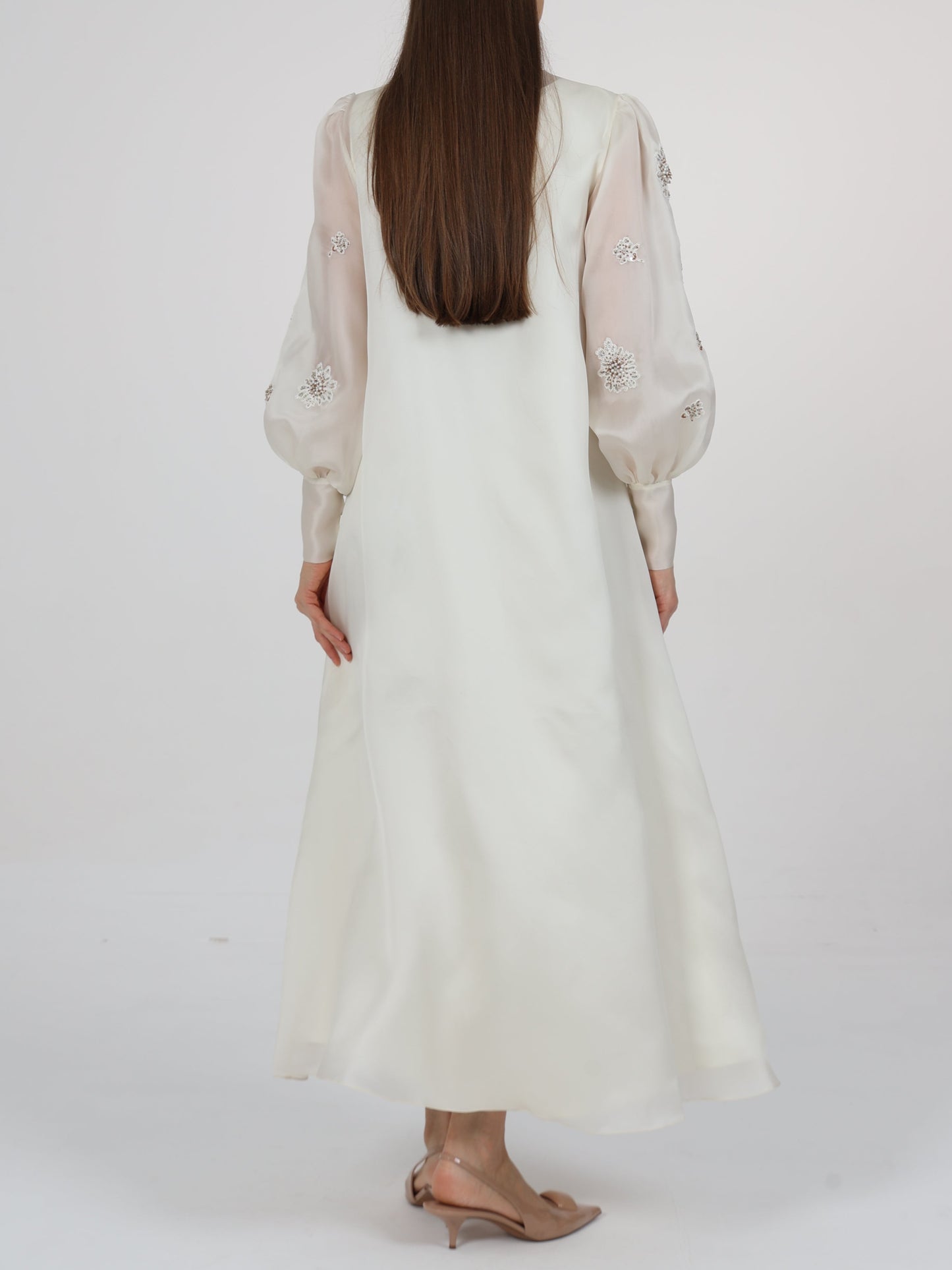 Embellished Gigot Sleeve Organza Dress