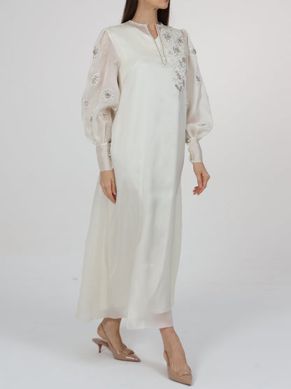 Embellished Gigot Sleeve Organza Dress
