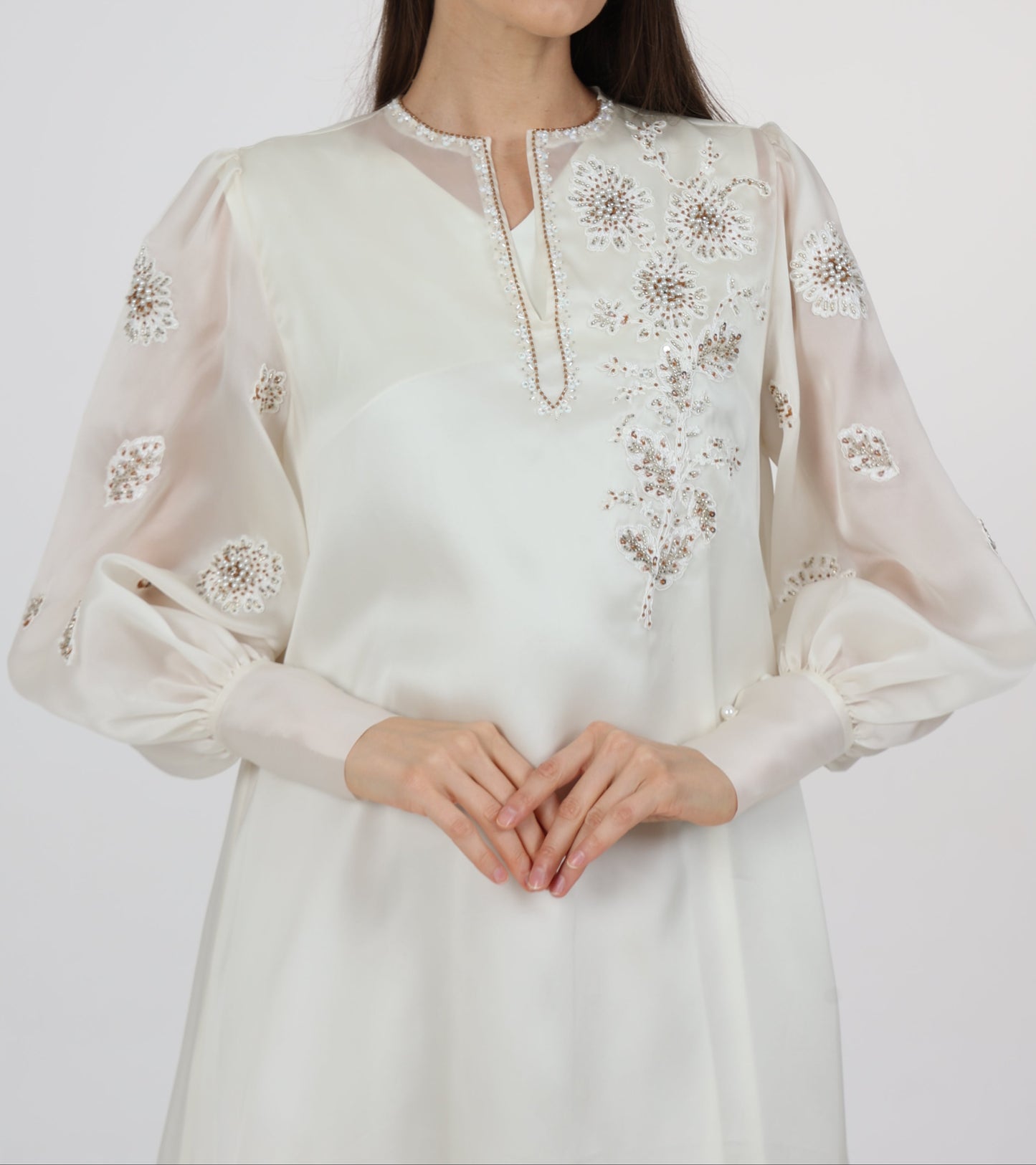 Embellished Gigot Sleeve Organza Dress