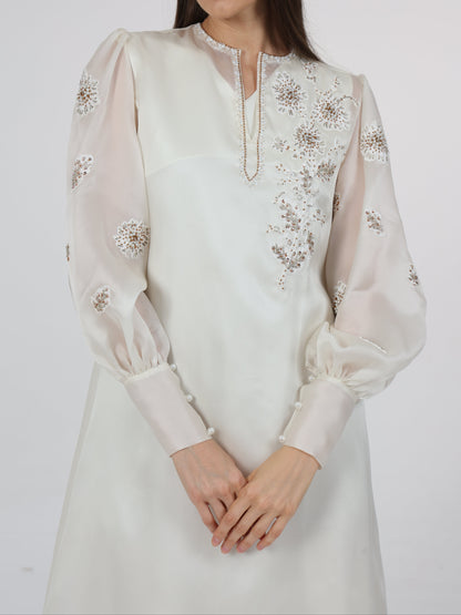 Embellished Gigot Sleeve Organza Dress