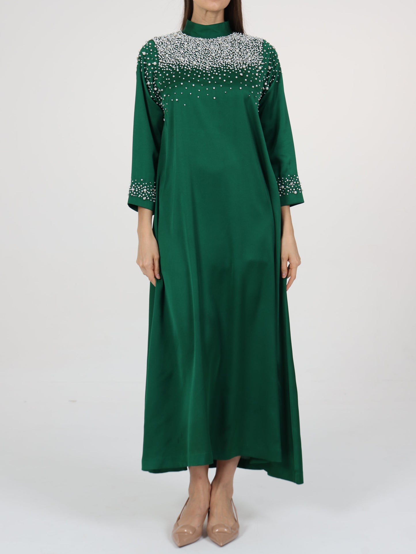 Pearl Embellished High Neck Dress
