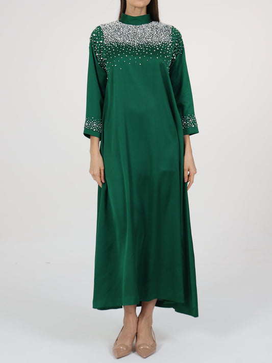 Pearl Embellished High Neck Dress