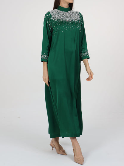 Pearl Embellished High Neck Dress